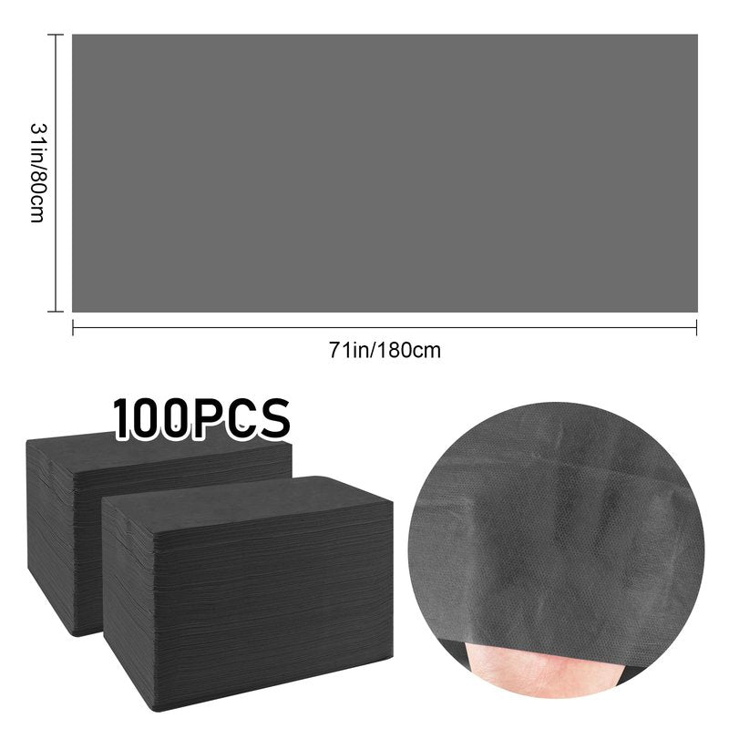 100 Pcs Disposable Massage Table Sheets 31" x 71" Non-Woven Fabric Bed Sheets Cover for Spa, Massage, Beauty Salon, Tattoos, Hotels (Black)