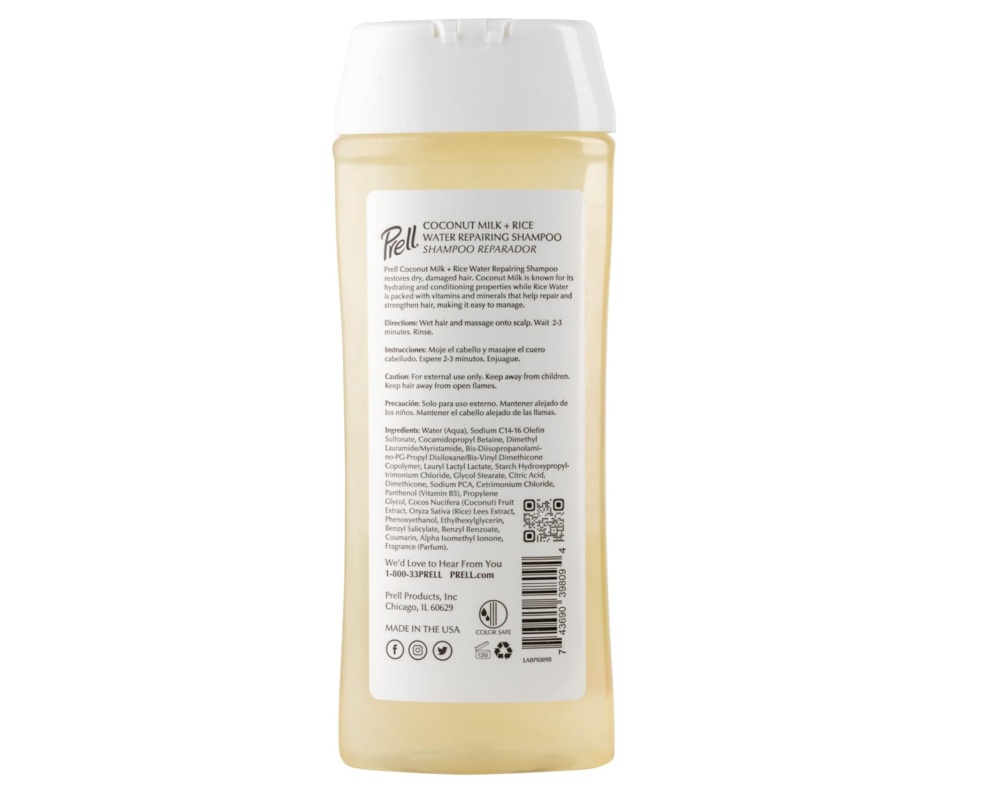Prell Coconut Milk + Rice Watercolor Safe Anti-Breakage Repairing Shampoo for Damaged Hair, 13.5 fl.oz