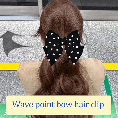 Polka Dots Bow Hair Clips Aesthetic Long Tail Big Bows for Women Girls French Spotted Black Hair Decoration for Festival Party Large Bowknot Clip Accessory Polka Dot Satin Silk Barrettes
