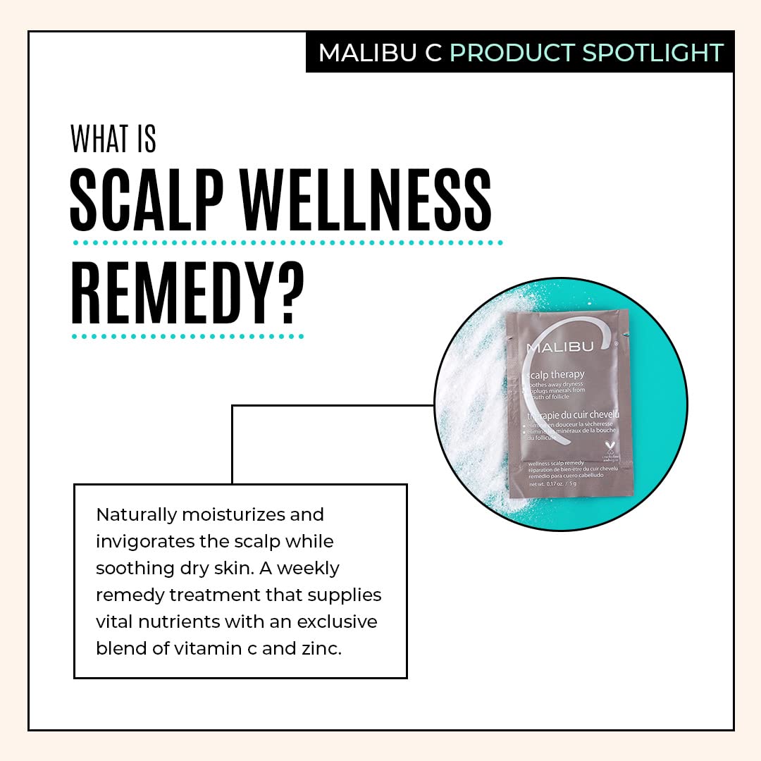 Malibu C Scalp Therapy Wellness Remedy – Dry Scalp Treatment to Soothe and Moisturize Dry Skin with Vitamin C and Zinc Gluconate – Restores Manageability (3 Packets)