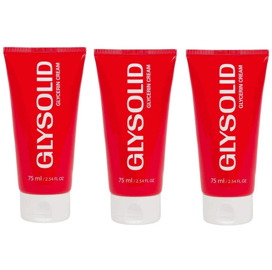 Glysolid Glycerin Skin Cream - Thick, Smooth, and Silky - Trusted Formula for Hands, Feet and Body 2.54 fl oz (75ml Tube) - 3pack