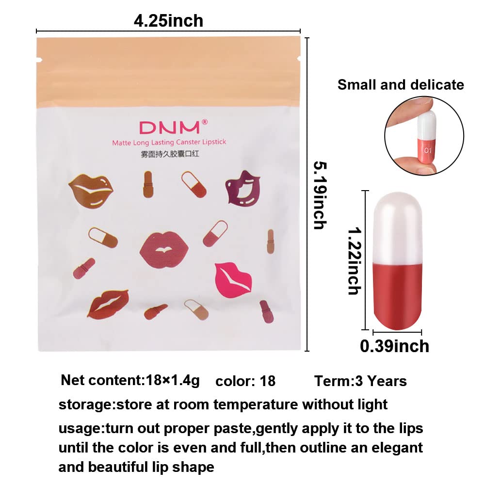 BINGBRUSH 18Pcs Pill Lipstick Capsules Samples Mini Set Makeup, Long Lasting Lip Stain Lápiz Labial Rojo Women Red Cute Lip Stick Purse Set Labiales Matte Larga Duracion 24