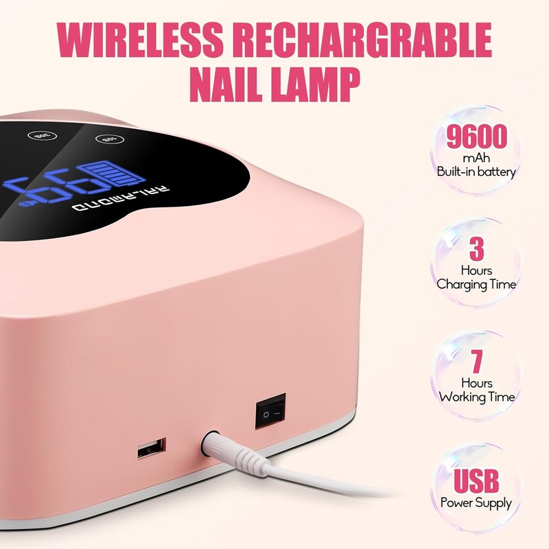 UV LED Nail Lamp - 72W Cordless Rechargeable Nail Dryer with 5 Timers & Auto Sensor | Professional Gel Curing Light (Pink)