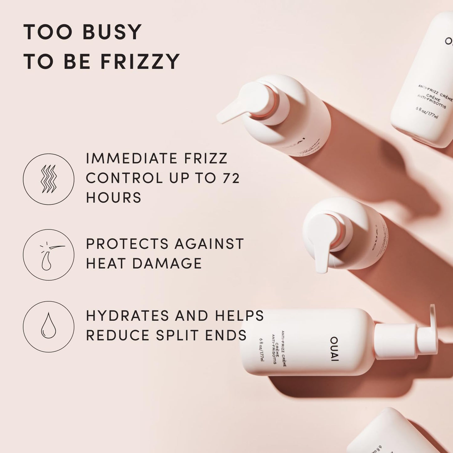 OUAI Anti-Frizz Cream - Moisturizing Hair Cream for Frizz Control & Heat Protection - Hydrating Jackfruit & Beetroot Extract | 6 oz