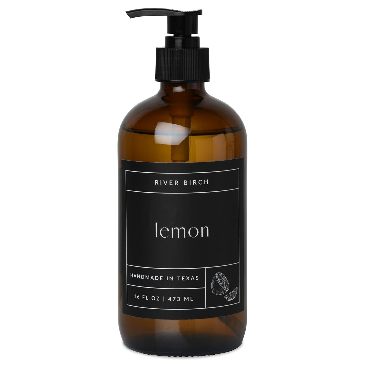 Lemon Scented Natural Hand Soap - Moisturizing Vegan Soap with Amber Glass Dispenser | 16 Fl Oz
