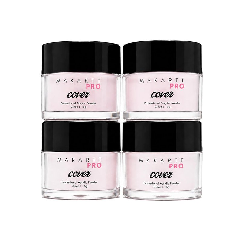 MakarttPro Acrylic Powder Set - 4 Colors 0.5oz Cover Powders for Nail Extension, Sculpting & Overlay - Cool Tone Collection for Professionals (Pink Essentials)