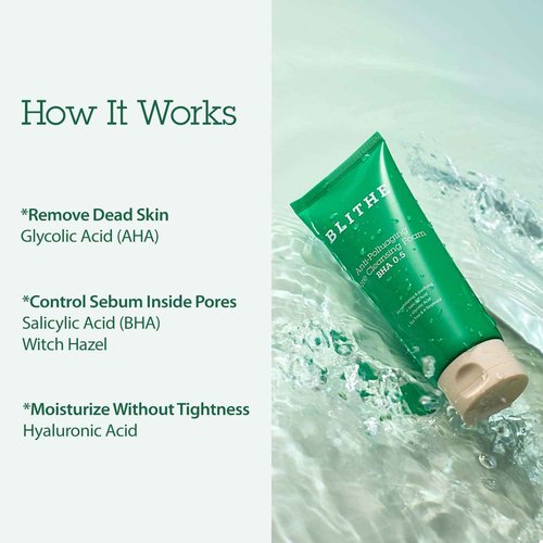 BLITHE AHA BHA Cleanser - Deep Pore Cleanser and Pore Minimizer, Exfoliant for Face, For Clogged Pores, 5.07 Fl Oz