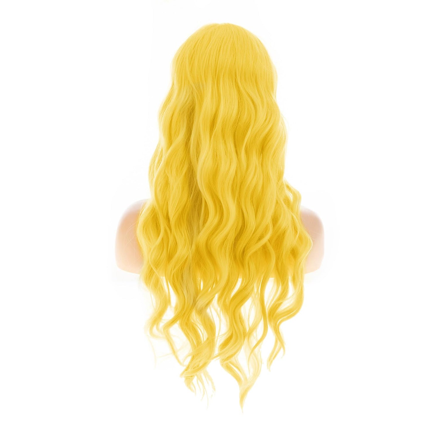 Sallcks Womens Long Curly Wavy Yellow Wigs With Bangs Cute Colorful Cosplay Custome Halloween Synthetic Wigs