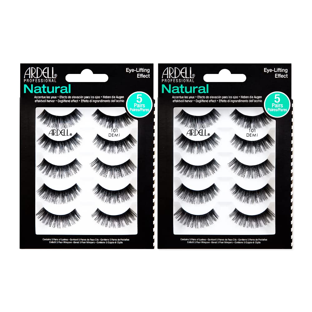 Ardell Natural False Eyelashes 101 Demi Black - Soft & Lightweight, Eye-Lifting Effect, Reusable Strip Lashes for Everyday Wear, 5 Pairs x 2 Pack
