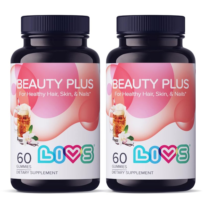 LIVS Beauty Plus Gummy Vitamins - Biotin Gummies for Hair, Skin and Nails | Natural, Gluten-Free, Non-GMO Beauty Supplement with Vitamins A, C, E, B12, D2, Zinc & More - Cream Soda Flavor - 120 Ct