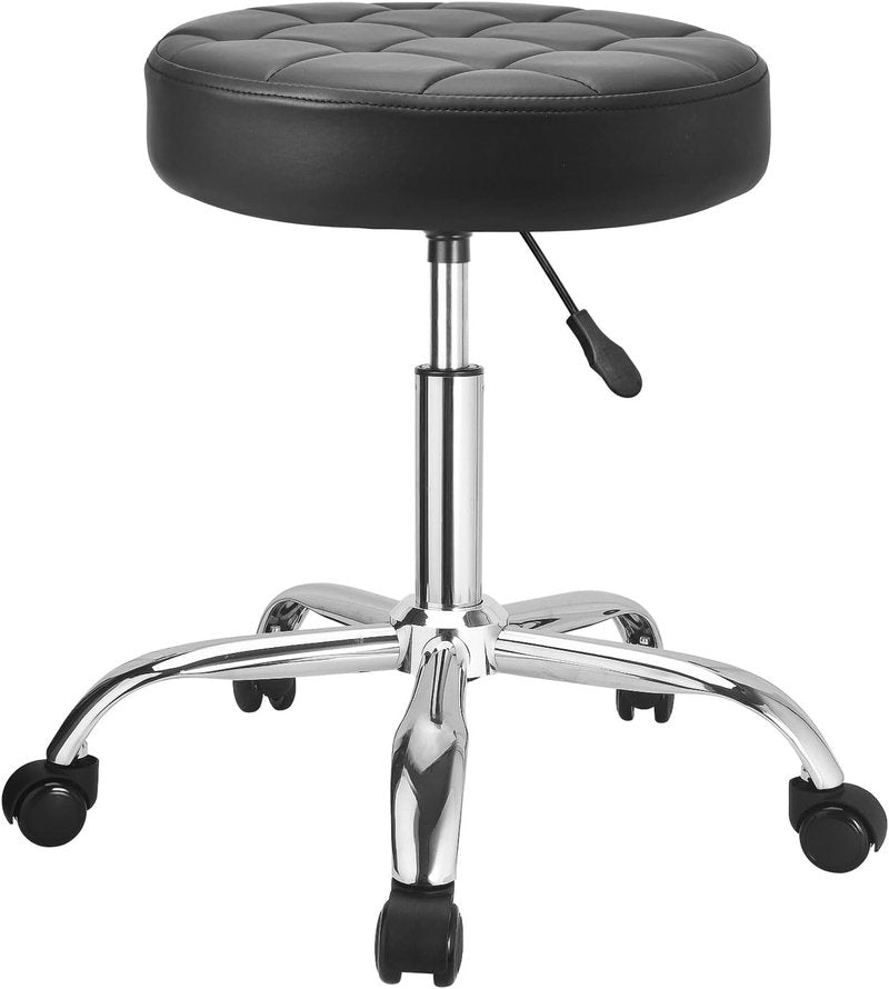 Height Adjustable Rolling Stool - PU Leather Swivel Chair for Home Office & Salon | Drafting Task Chair with Wheels