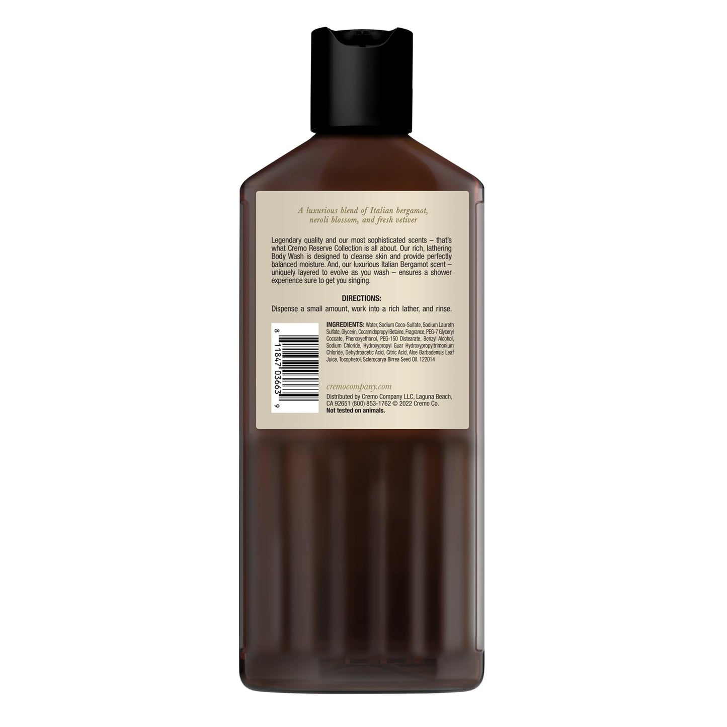 Cremo Italian Bergamot Men's and White Jasmine Amber Women's Body Wash Bundle, 16 Fl Oz Each