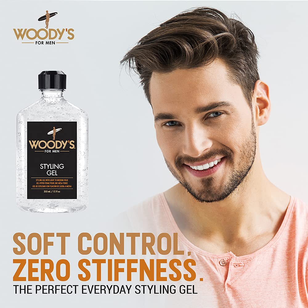 Woody's Styling Gel for Men - Alcohol-Free Hair Gel with Light to Medium Hold | 12 fl oz, Touchable Finish