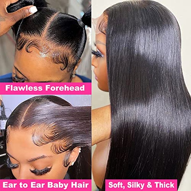 PERISMODA 13x6 Lace Front Wigs Human Hair Pre Plucked Straight HD Transparent Lace Front Wigs Human Hair for Woman 32 Inch 180 Density Frontal Wigs Human Hair Glueless Wigs Human Hair Natural Color