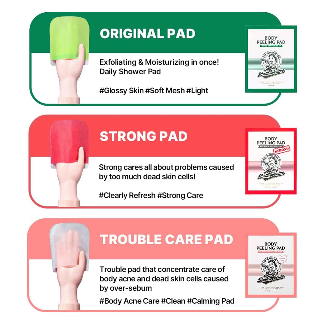 Mom’s Bath Recipe Body Peeling Pad Strong, All in One Bubble Body Wash & Scrub Gloves with Kelp & Biotics, Intense Exfoliating Mitts for Dead Skin Cells, Goosebumps and Scaly Skin, 8 Sheets
