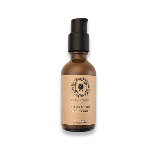 Blinking Owl Acres - Neem & Sulfur Oil Cleanse | Natural Face Cleanser with Organic Ingredients | Hydrating & Soothing | Good for Acne & Rosacea | Non-Irritating Formula for All Skin Types | 2 oz