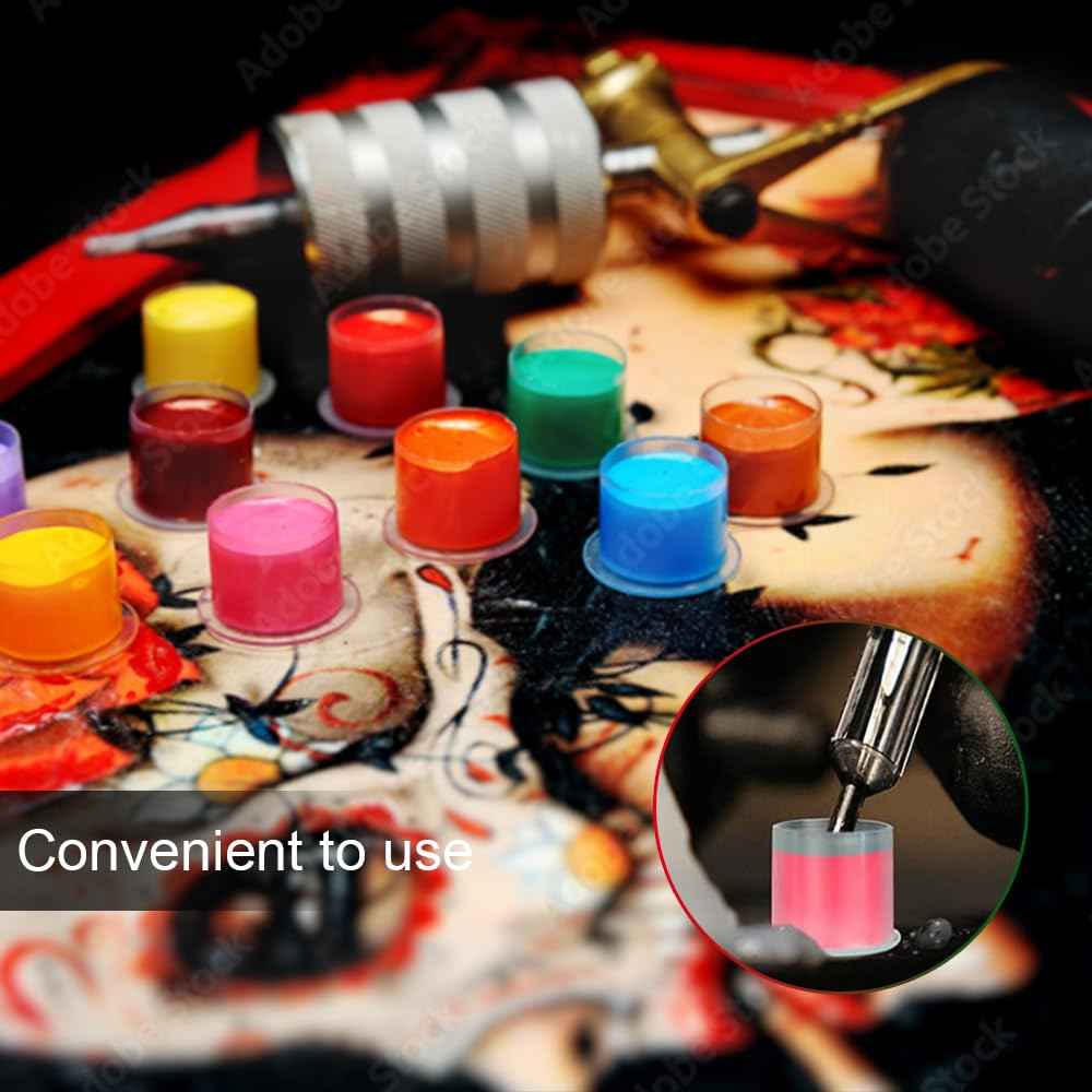 1000Pcs Tattoo Ink Caps with Base - Gakonp 14mm Tattoo Ink Cups Disposable Ink Caps Plastic Pigment Cups for Tattoo Supplies