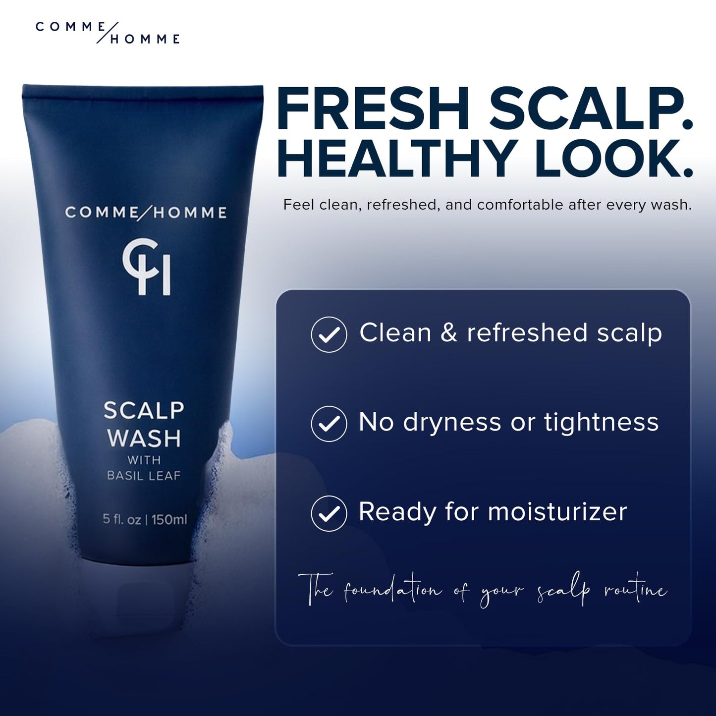 **Hydrating Scalp Wash for Bald Men - Gently Cleanses & Soothes with Basil, Aloe & Caffeine | 5 fl. oz / 150 ml**