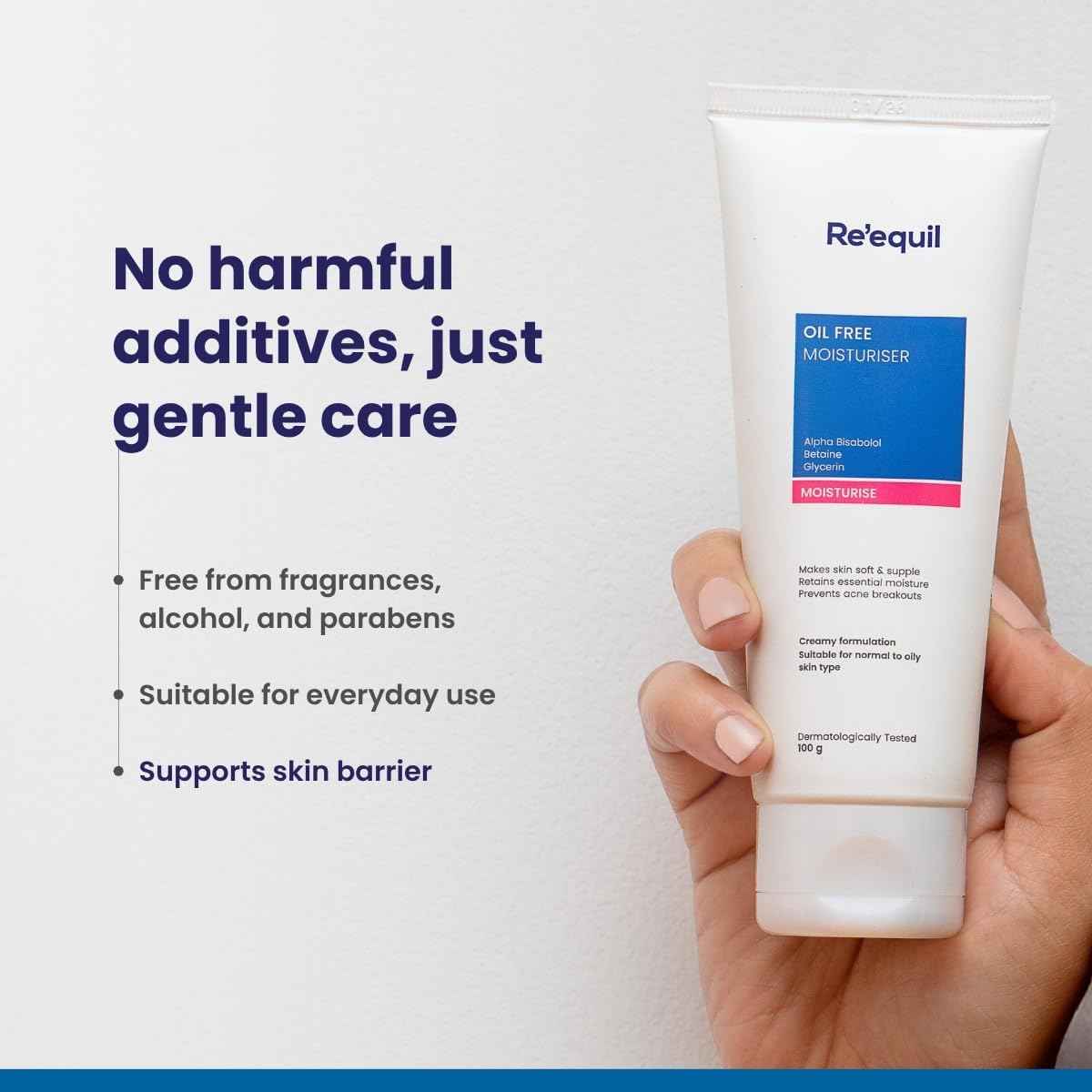 RE' EQUIL Oil Free Moisturiser Lightweight Moisturizer For Face Retains Essential Moisture Prevents Acne Breakouts Suitable For Normal, Oily Combination Skin 100G