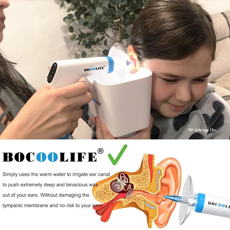 BOCOOLIFE Electric Ear Wax Removal Kit – Water Flushing Irrigation System Ears Flush Cleaner Powered Cleaning 4 Pressure Settings, Safe & Effective Ear Cleaning for Adults, Includes 5 Tips