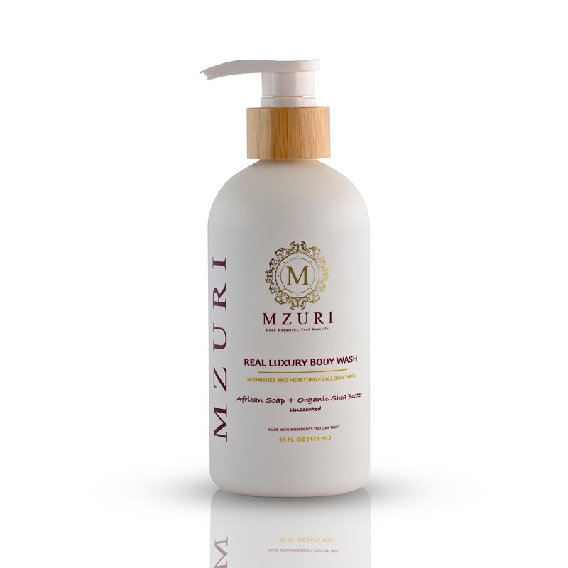 MZURI Body Wash, African Black Soap, Organic Coconut Oil, & Wild Coronado Cherry, Moisturizing, Hydrating, & Gentle Formula for Dry, Sensitive Skin, Shea Butter Luxury Body Wash - 16 Fl. Oz