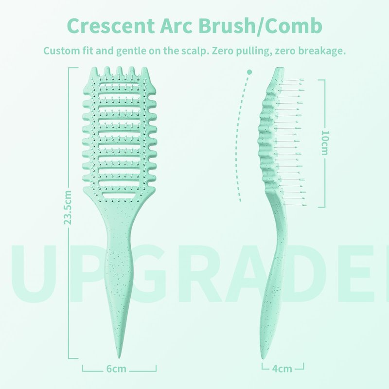 Curly Hair Brush for Women & Men, 4-in-1 Curl Defining & Detangling Brush – Anti-Frizz Anti-Static Styling Brushes with Crescent Shape & Ultra-Smooth Bristles, Wet Dry Hairbrush (Green)