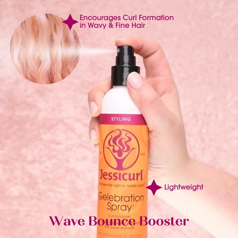 Jessicurl, Gelebration Spray, No Fragrance Added, 8 Fl oz. Curl Enhancer for Fine Hair with Flaxseed Extract, Curl Styler for Wavy Hair, Curly Hair Products