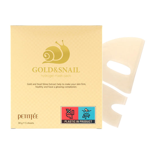 Petitfee Gold & Snail Hydogel Face Mask 5ea - 24k Gold Snail Facial Mask for Firming, Healthy Skin, Hydrating, Skin Elasticity, Snail Secretion Filtrate, Citrus Extract, Green Tea Extract