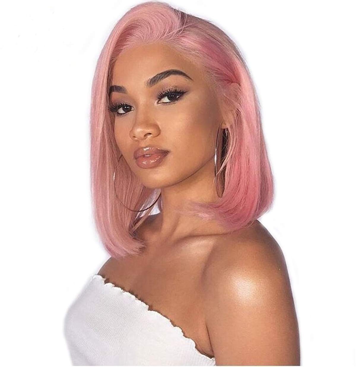 Dreambeauty Short Bob 13x4 inch Lace Front Human Hair Bob Wigs 150% Density Straight Hair Pre Plucked with Baby Hair Free Part for Women (10 inch, #Pink)