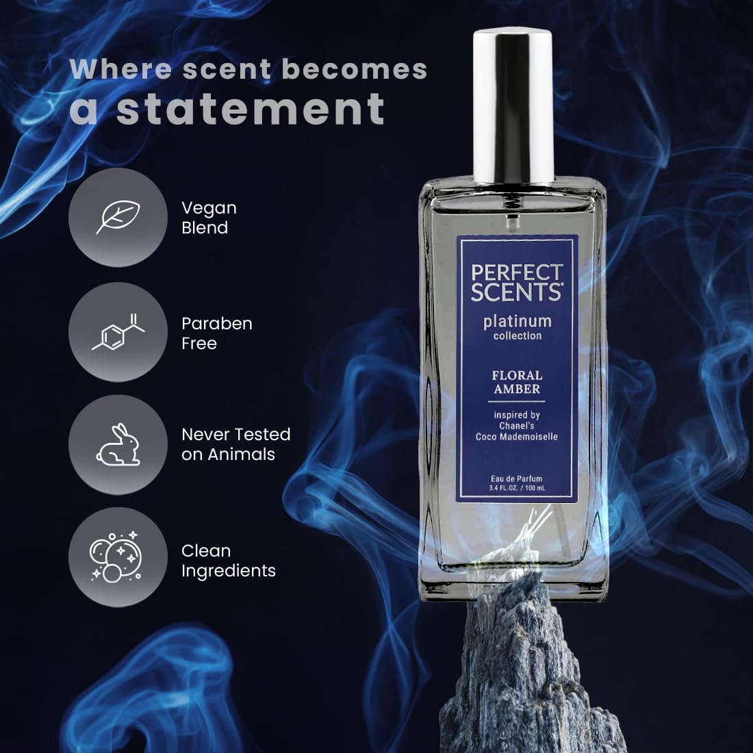Perfect Scents Fragrances | Inspired by Chanel’s Coco Mademoiselle | Platinum Collection | Floral Amber | Women’s Eau de Parfum | Vegan, Paraben & Phthalate Free | Never Tested on Animals | 3.4 Fl Oz