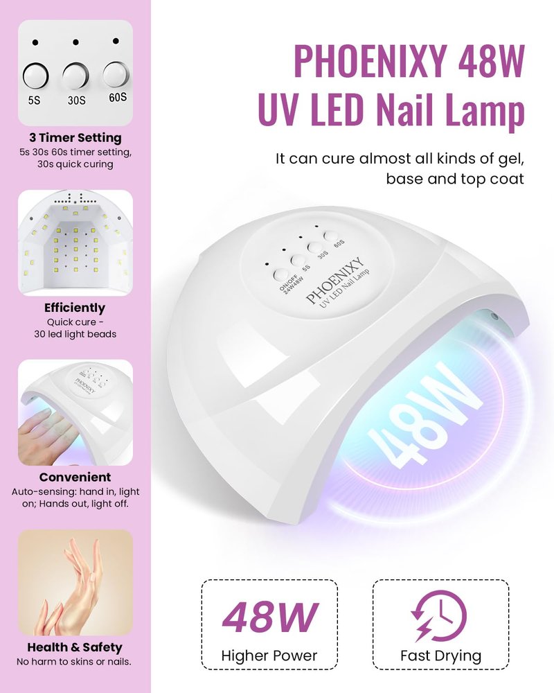 phoenixy 61 PCS Gel Nail Polish Kit with U V Light, 40 Basic Colors Collection Gel Nail Polish Set with 48W Nail Lamp Manicure Starter Gel Nail Kit Base Top Coat Gifts for Women