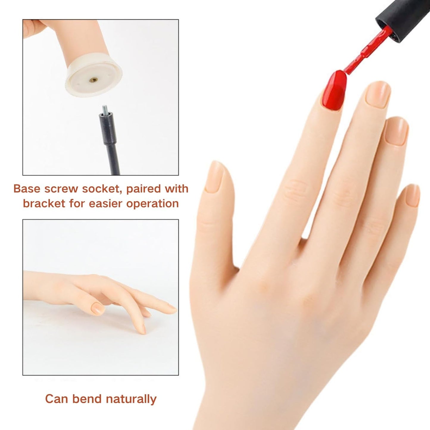 Realistic Nail Practice Hand - Flexible & Bendable Training Tool for Nail Art | Includes Holder & Display Stand