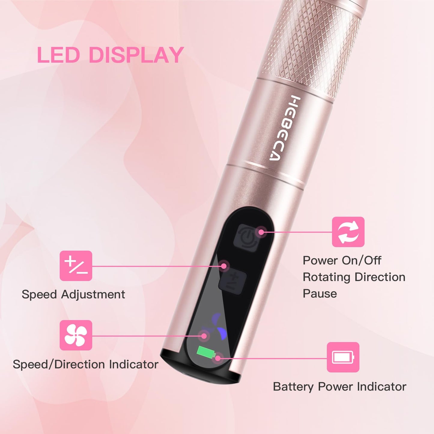 HEBECA Cordless Nail Drill Set, Electric Nail Files and Buffers Drill Nails for Natural or Acrylic Gel Nails - Rechargeable Nail File Nail Drill Machine Manicure Nail Dremel Kit (Gold)