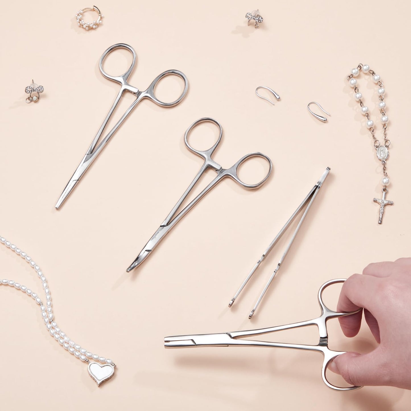 Mysora 4 Pcs Piercing Ball Grabber Tool 3mm Piercing Barbell Clamps Tool for Changing Jewelry Stainless Steel Forceps Locking Tweezers Clamps Kit for Nose Ear Lip Tongue Ball Screw Removal (Extended)