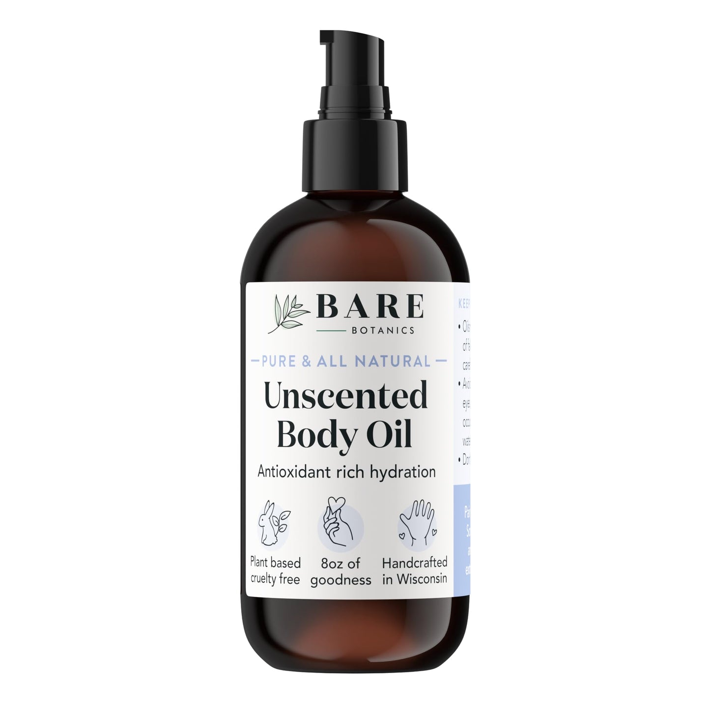 Bare Botanics Unscented Body Oil (Custom Formulated) + 4oz Magnesium Oil Spray