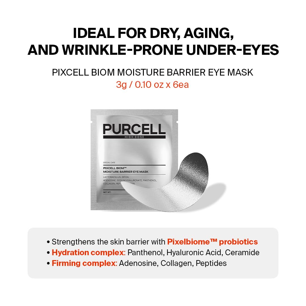 Pixcell Biom Moisture Barrier Eye Mask - Hydrating Under Eye Patches for Soothing & Firming | 6 Pairs, 0.10 oz Each