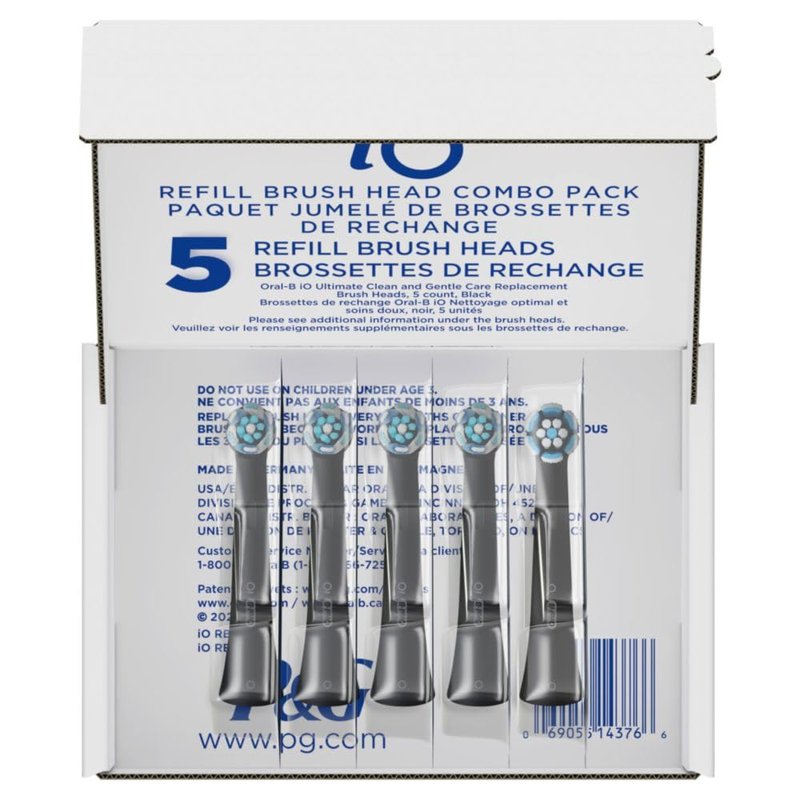 Oral-B iO Replacement Brush Heads - 5 Count Set with 4 Ultimate Clean & 1 Gum Sensitive Black