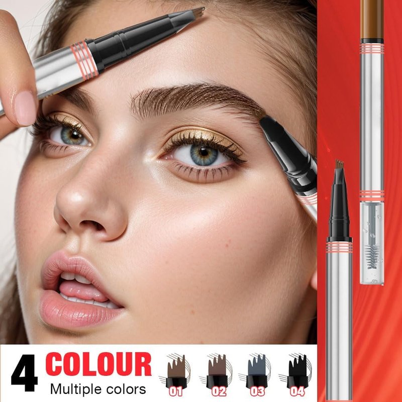 Eyebrow Pencils for Women, 2-in-1 Eyebrow Pen with Gel, 3D Microblading Eyebrow Pencil with 4 Tip & Eyebrow Brush, Waterproof Long-Lasting (Dark brown)