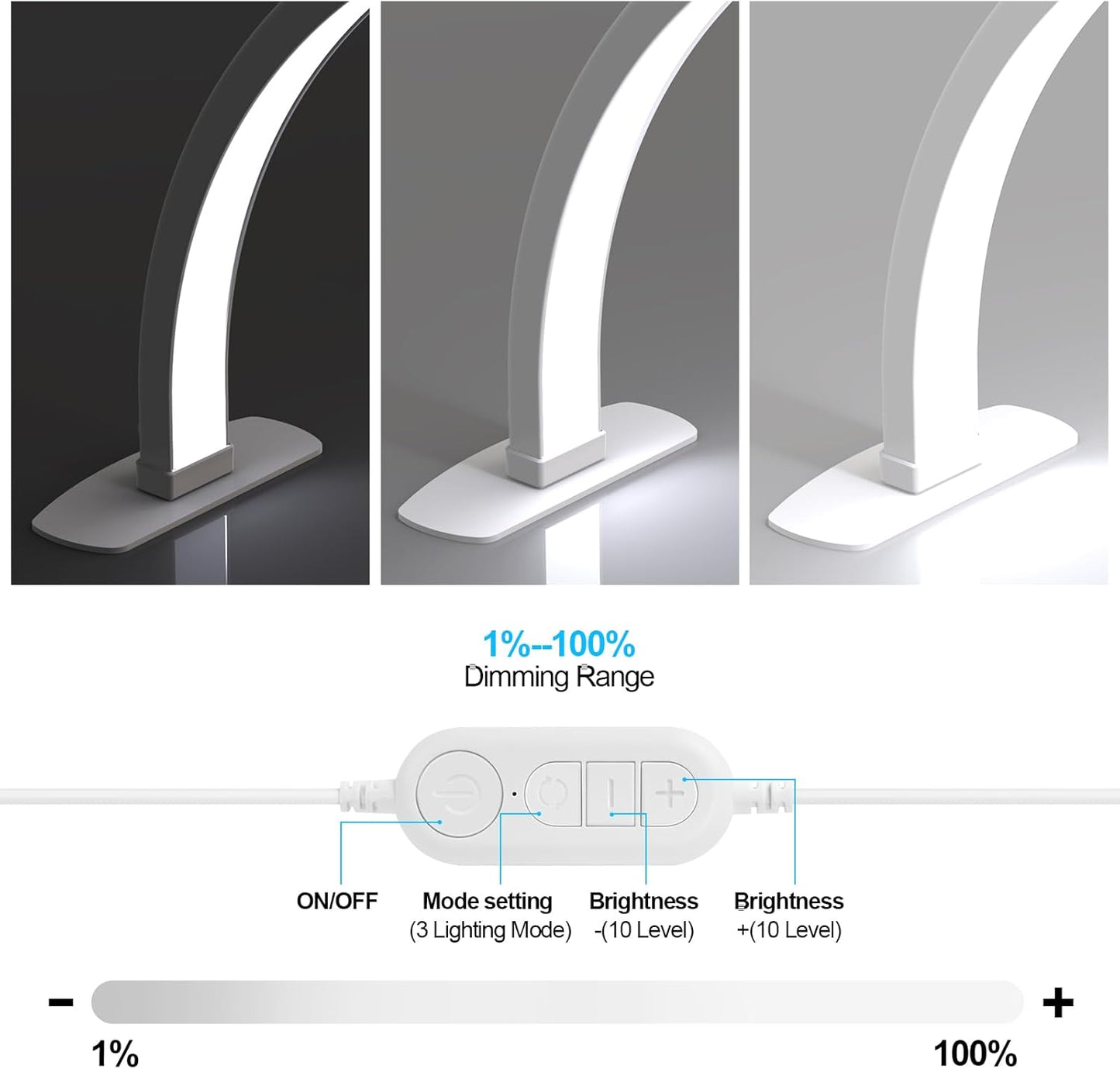 Foldable Large Half Moon LED Light - 29” Arch Table Light with Phone Stand for Nail Techs | White
