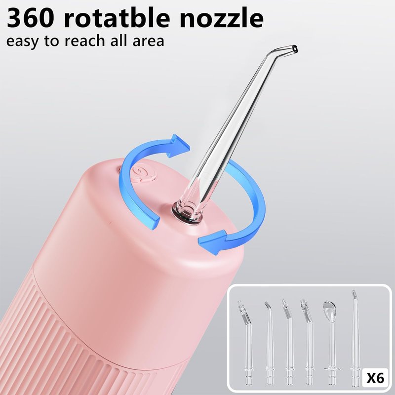 HUACO CARE Portable Mini Water Flosser, Oral Irrigator Water Teeth Cleaner Pick with Telescopic Water Tank,3 Modes & IPX7 Waterproof, Home & Travel (Pink)