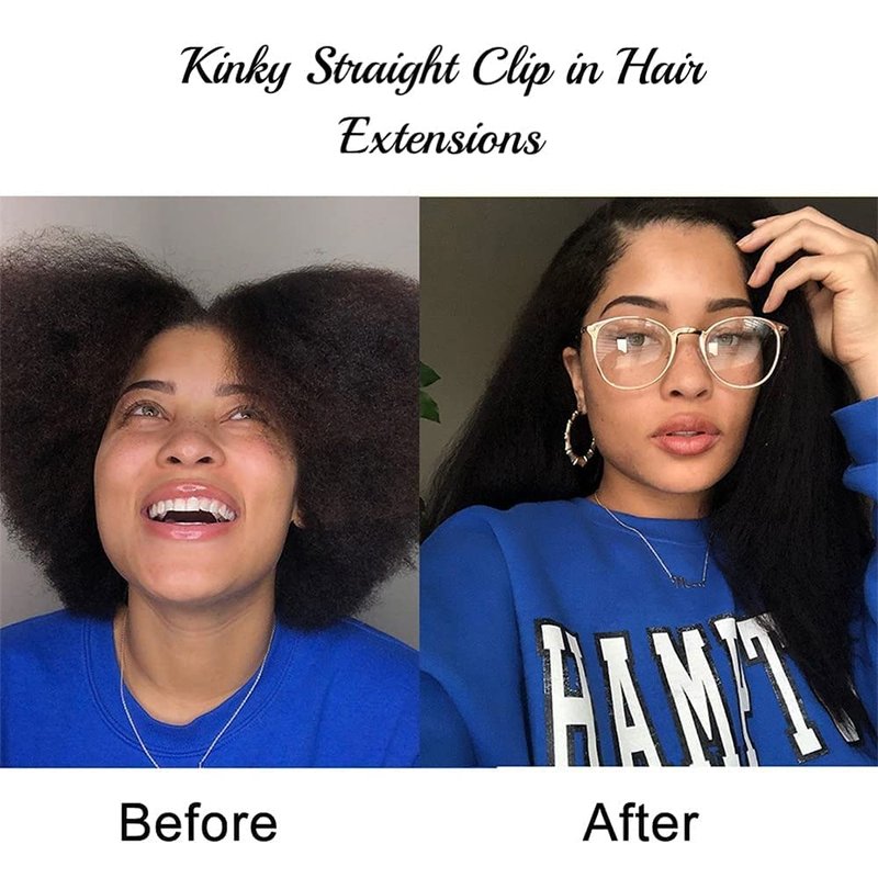 Kinky Straight Clip in Hair Extensions Real Human Hair Clip ins Natural Black Double Weft Clip ins for Women 12 Inch 120g 8pcs Kinky Straight Clip on Extensions Human Hair #1B Natural Color