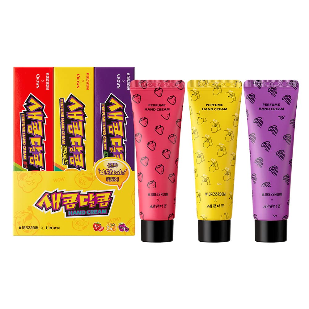 W.Dressroom Perfume Hand Cream Set – Fruity Collection (Strawberry, Lemon, Grape), Fast-Absorbing, Non-Greasy Moisturizer for Dry Hands, Travel Size - 3 × 1 fl oz
