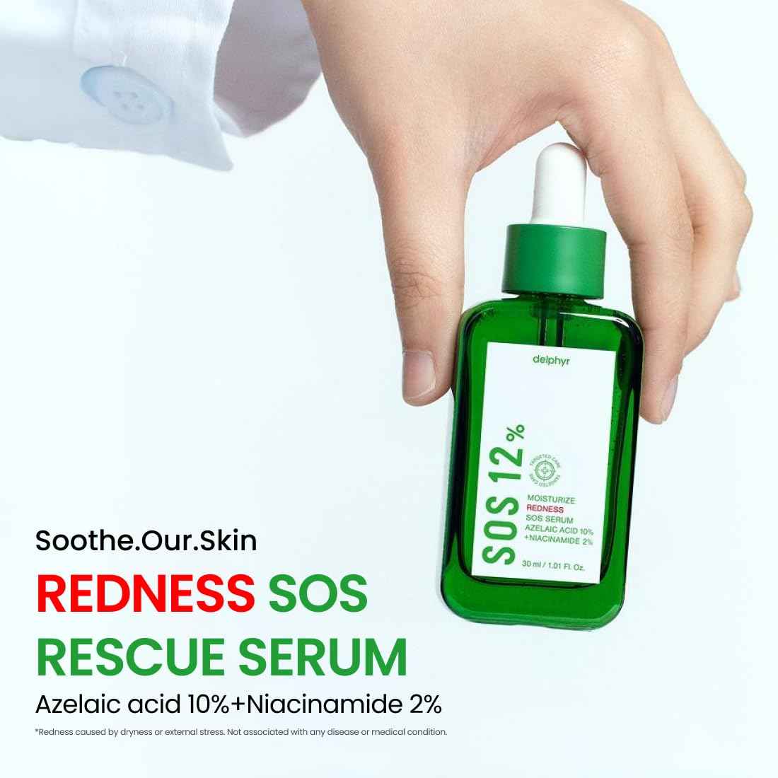 delphyr Moisturize Redness SOS Azelaic Acid 10% + Niacinamide 2% Serum – Redness & PIH Soothing, Vegan & Fragrance-Free, Non-Comedogenic (30ml/ 1.01 fl oz.)