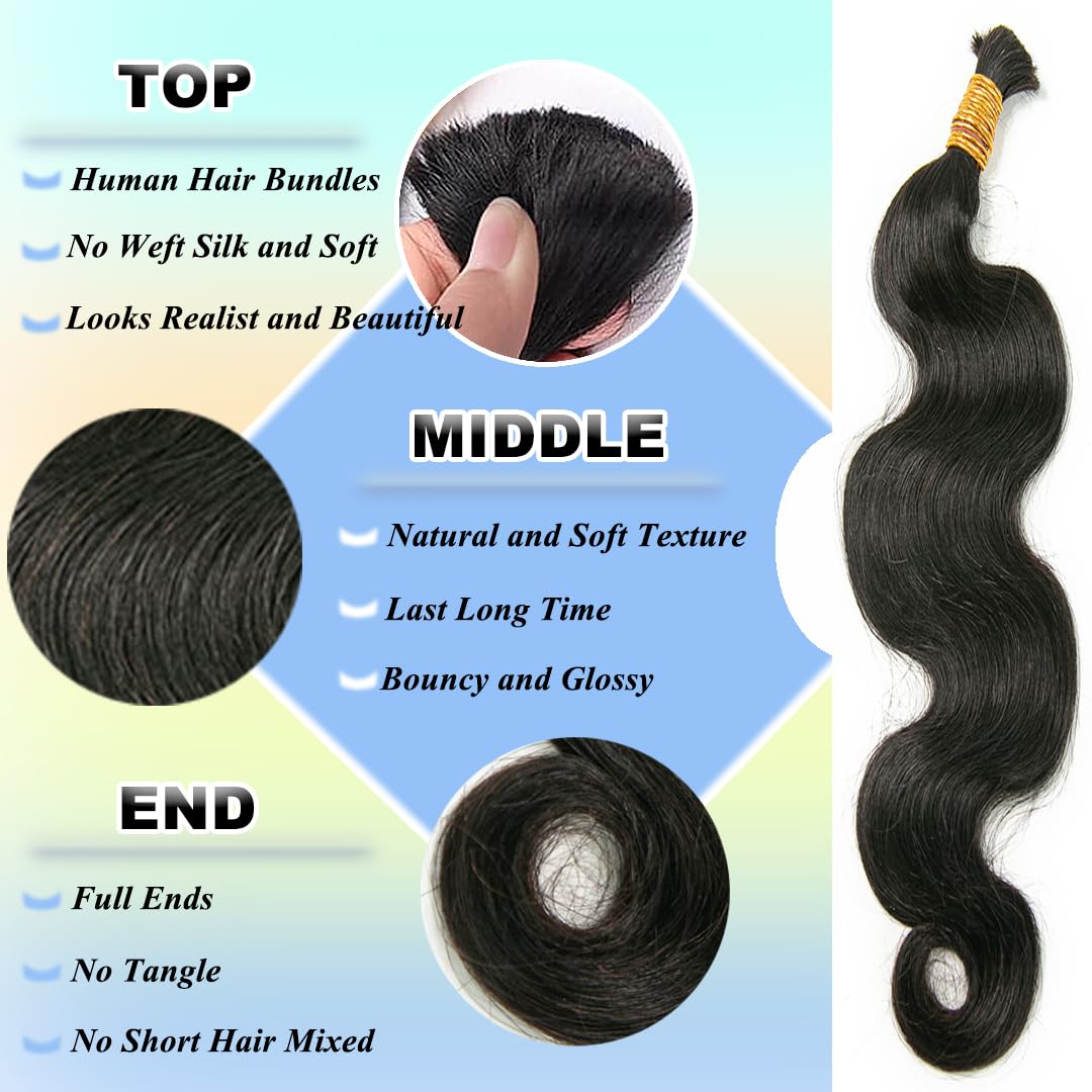 YWIGS Body Wave Human Braiding Hair for Boho Braids 50G No Weft Virgin Human Hair Bulk Human Hair for Braiding 20inch