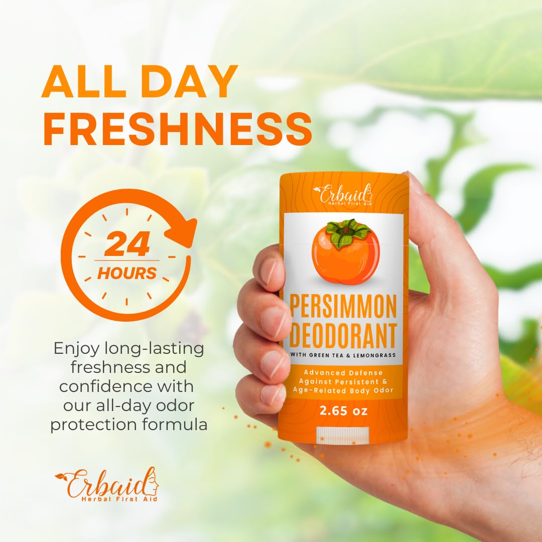 Persimmon Deodorant – All-Natural Whole Body Deodorant for Women and Men – Japanese Persimmon Extract Helps to Eliminate Body Odor and Old People Smell – Extra Strength, Aluminum Free, Long Lasting