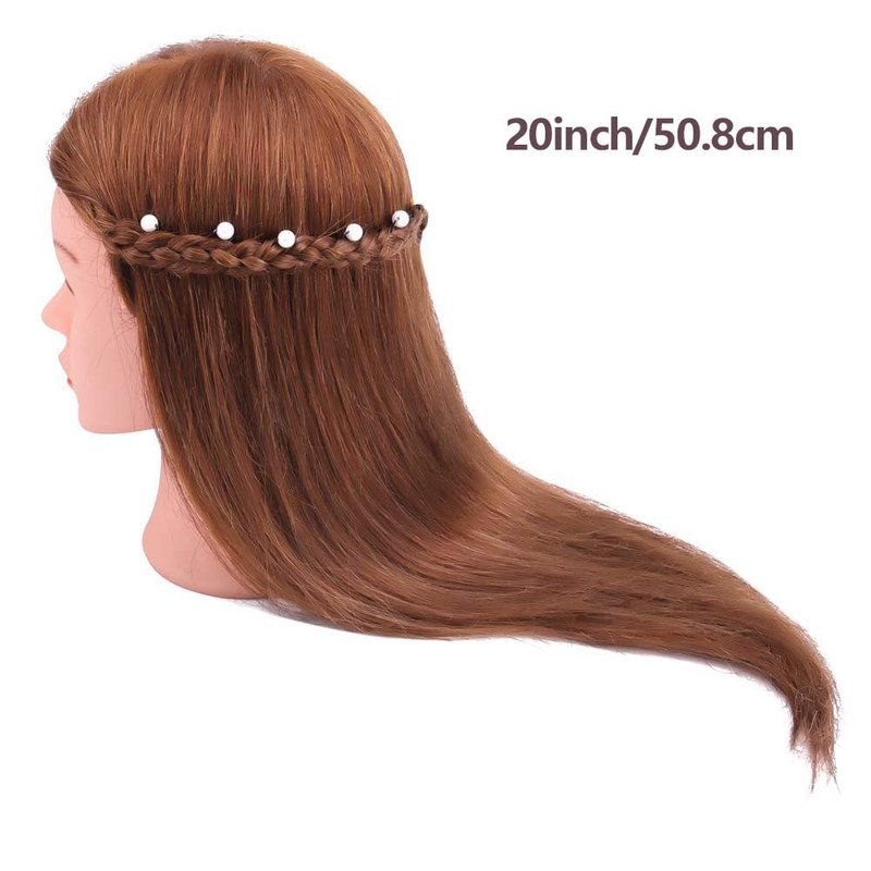 Mannequin Head with 100% Human Hair, SZCY LLC 18" Dark Brown Real Hair Cosmetology Mannequin Head Hair Styling Hairdressing Practice Training Doll Heads with Clamp Holder