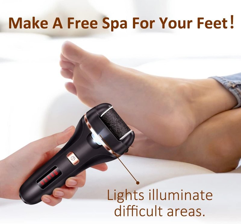 Electric Callus Remover - Rechargeable Waterproof Foot File for Hard Skin | 14-in-1 Professional Pedicure Kit with 3 Roller Heads, 2 Speeds (Black)