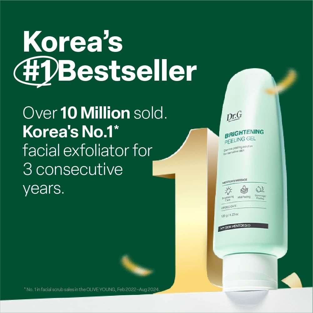 Dr. G Brightening Peeling Gel - Korean Skincare for Glowy Skin - Aqua Gommage Facial Exfoliator - Hyaluronic Acid, Ceramides, Vitamin C - Smooth Skin Texture, Low Irritation - Bulk Items - 4.23 fl oz
