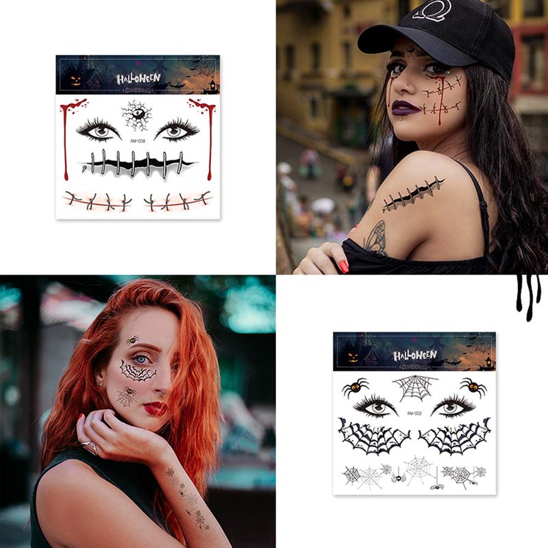Halloween Temporary Tattoos Day of the Dead Face Tattoos Spider Eye Web Tattoos Sticker 12 Sheets Day of the Dead Makeup Decals for Halloween Party Decorations