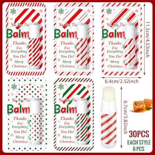 30 Pack Christmas Lip Balms Bulk Xmas Lip Balm Honey Flavored 5 Styles Holiday Party Treat Goodie Bags Stuffers Small Gifts for Women Men